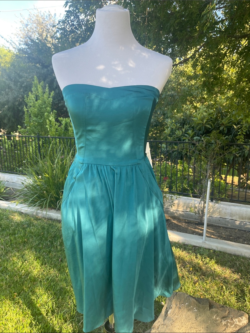 FEMINE ROMANTIC STRAPLESS PACKETS DRESS REBECCA TAYLOR TEAL | Size 0